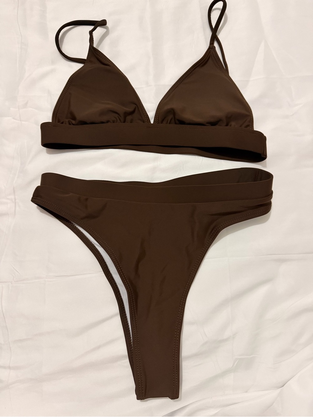 Sleek Brown Triangle Bikini Set - Adjustable Straps